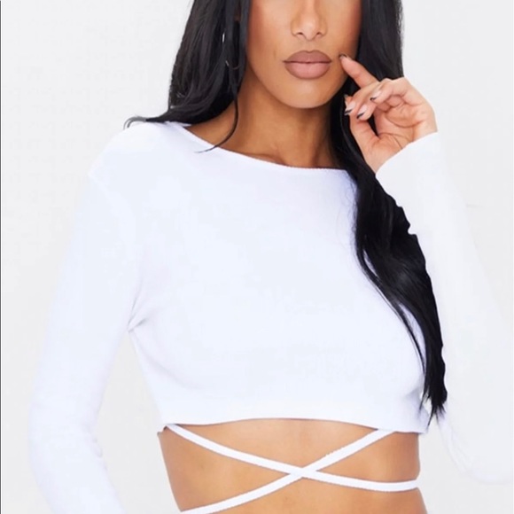 NWOT Whitefox Long Sleeve Crop Shirt With Ties - Picture 3 of 3